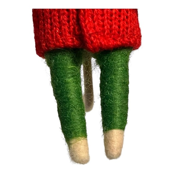 Vintage felt Christmas white mouse holding milk jar red sweater green legging 5” - Picture 11 of 15